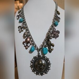 FLEUR DE LIS NEW ORLEANS STATEMENT NECKLACE ADJUSTABLE LENGTH UP TO 18 IN